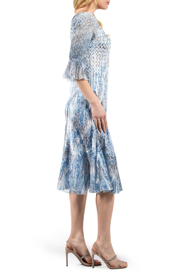 Bell Sleeve Charmeuse & Chiffon Cocktail Midi Dress, Alternate, color, STATIC