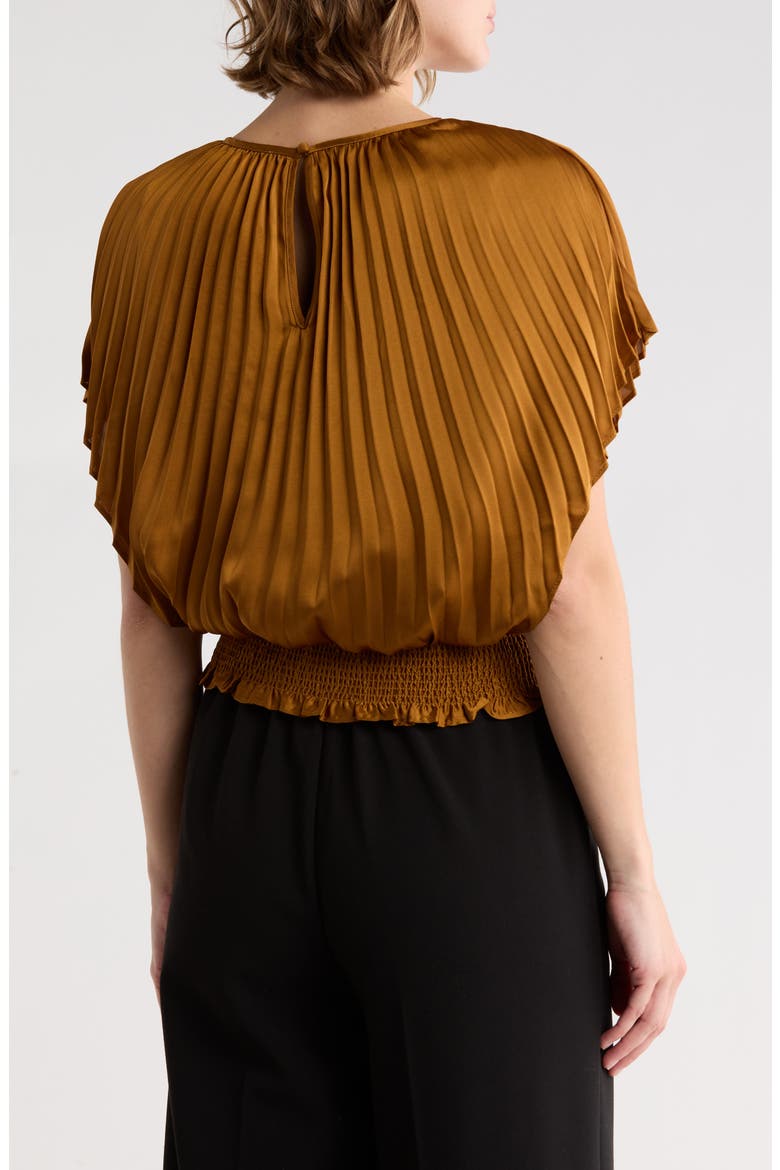 Pleated Smocked Waist Top, Alternate, color, BROWN MUSTARD