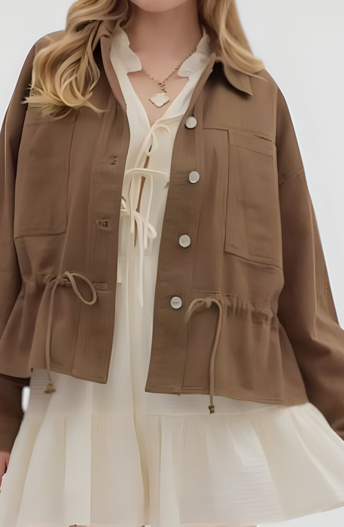 Modenaire Button-up Utility Jacket With Pockets In Brown