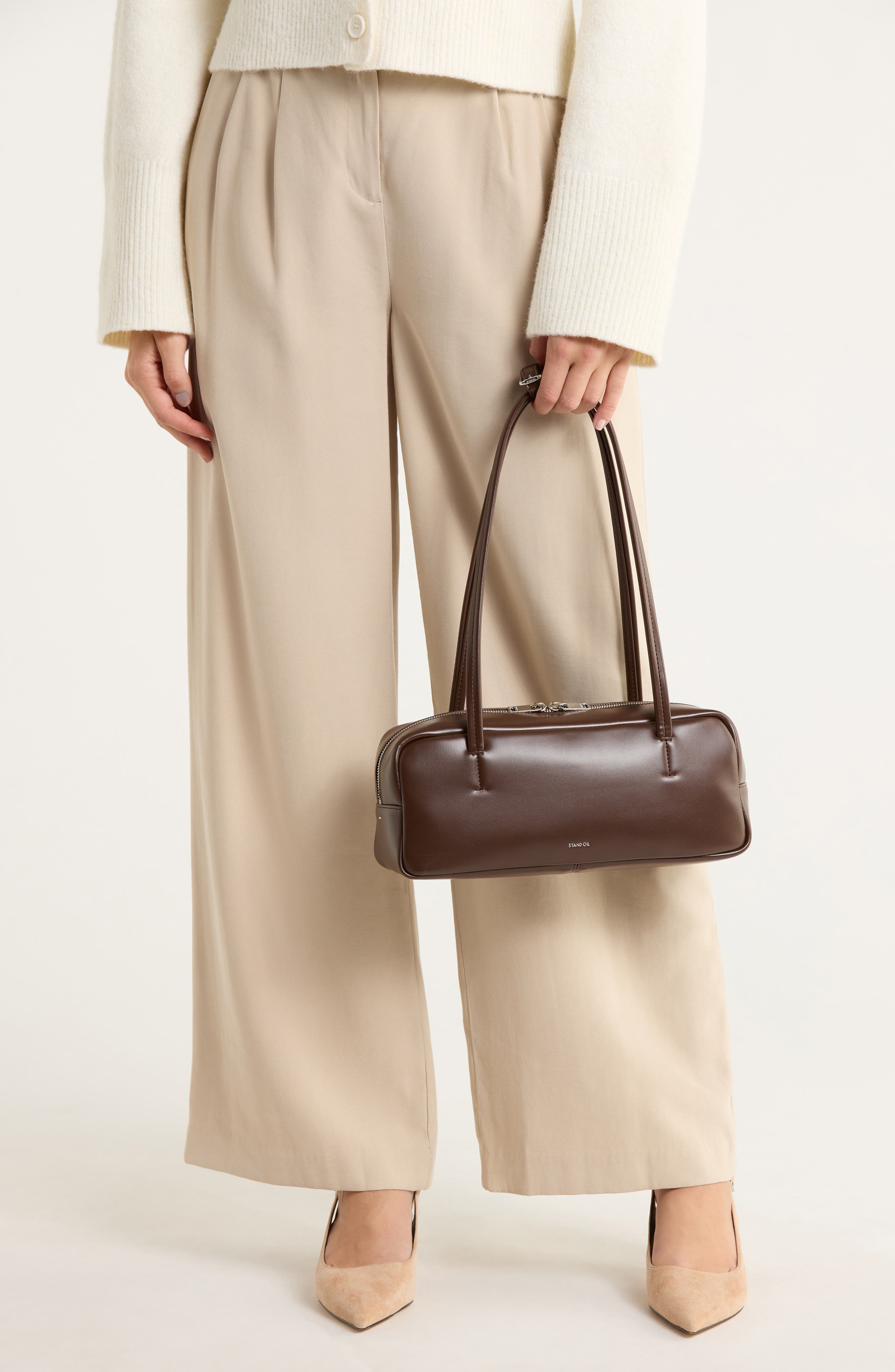 Stand Oil More Faux Leather Baguette Bag, Alternate, color, Marron