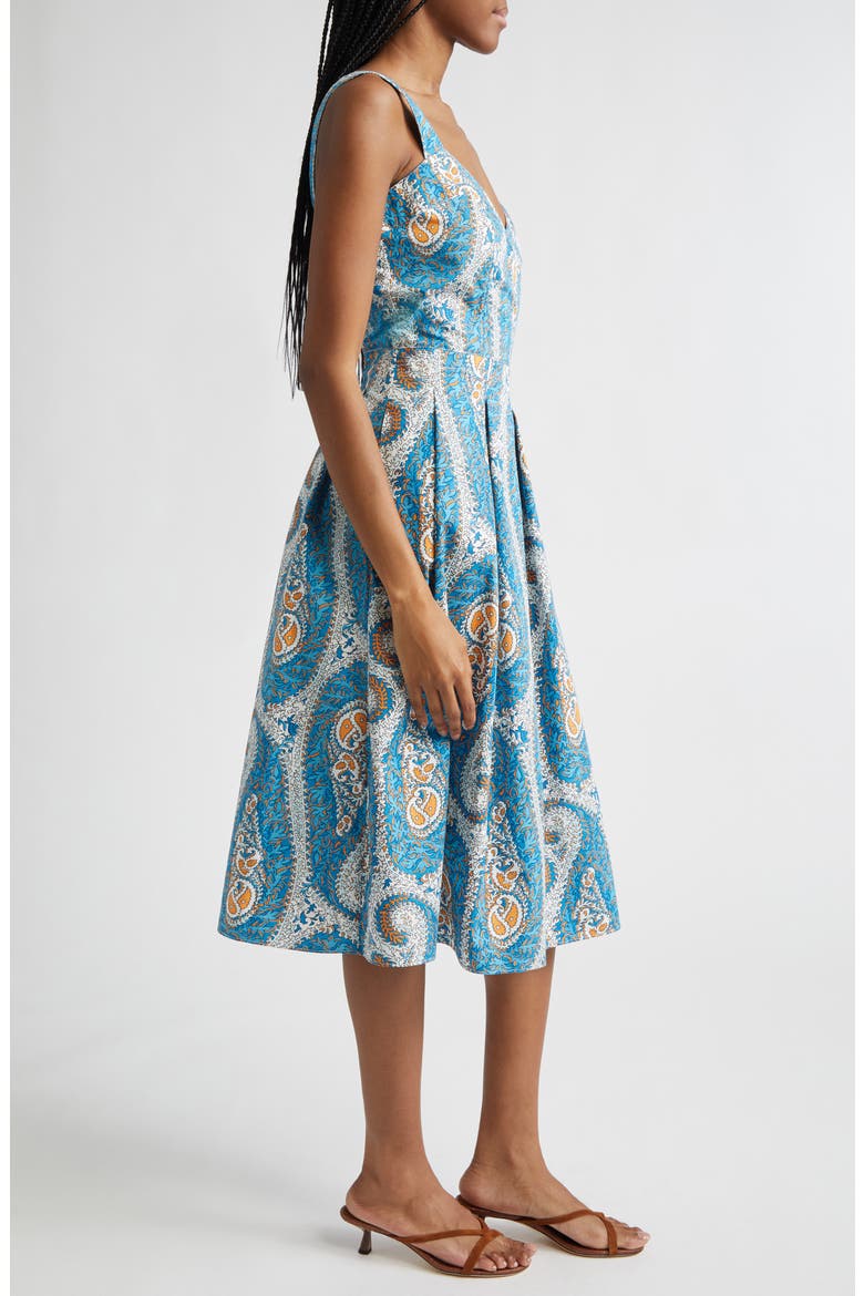 Paisley Print Pleated Fit & Flare Cotton Poplin Midi Dress, Alternate, color, PRINT ON WHITE BASE