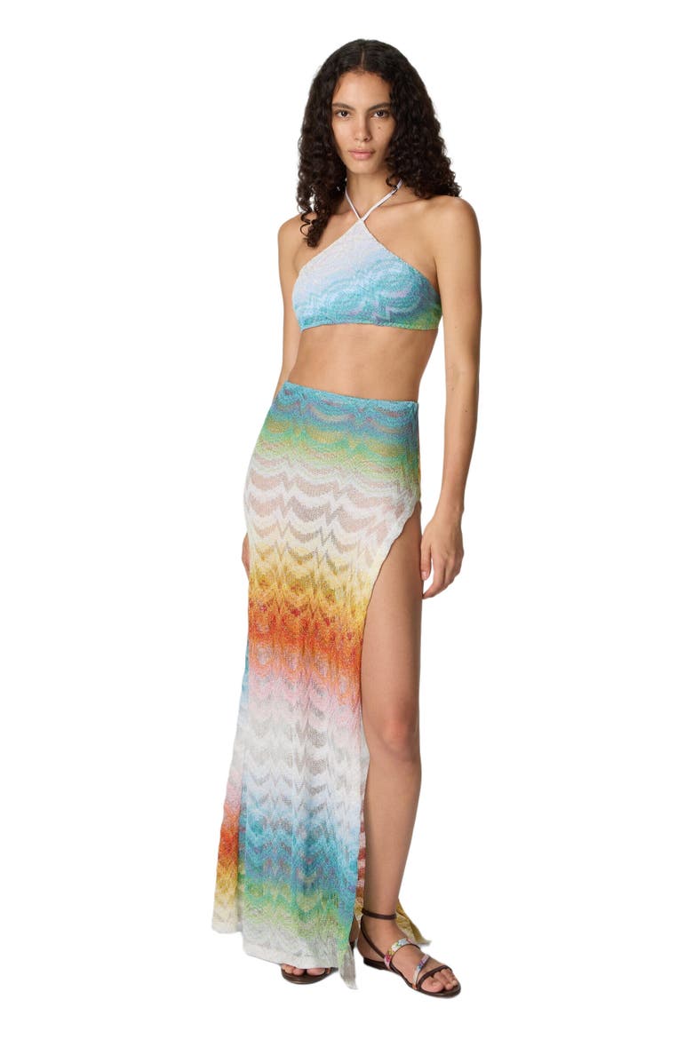 Long Skirt In Shaded Lamé Viscose With Slit, Main, color, Multicoloured