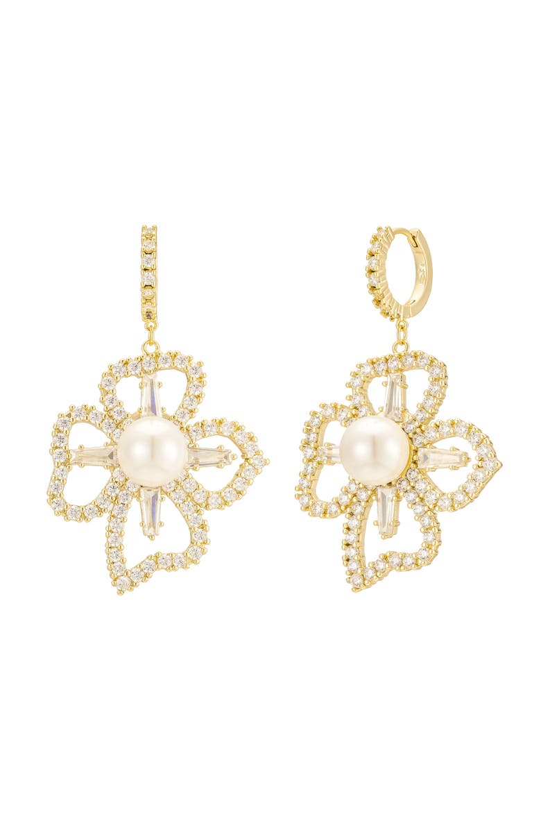 Untamed Petals Holly Pearl & Crystal Flower Drop Earrings, Main, color,