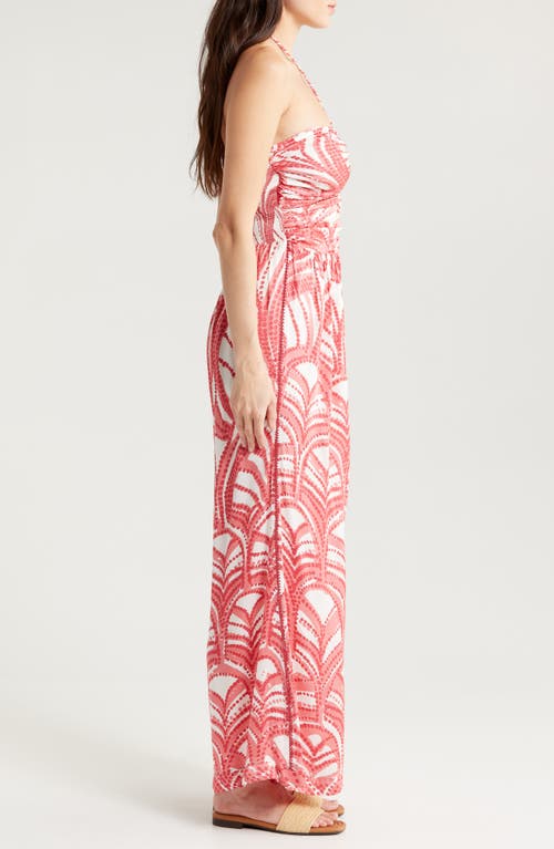 Poupette St Barth Claudia Wide Leg Halter Cover-up Jumpsuit In Pink Himba