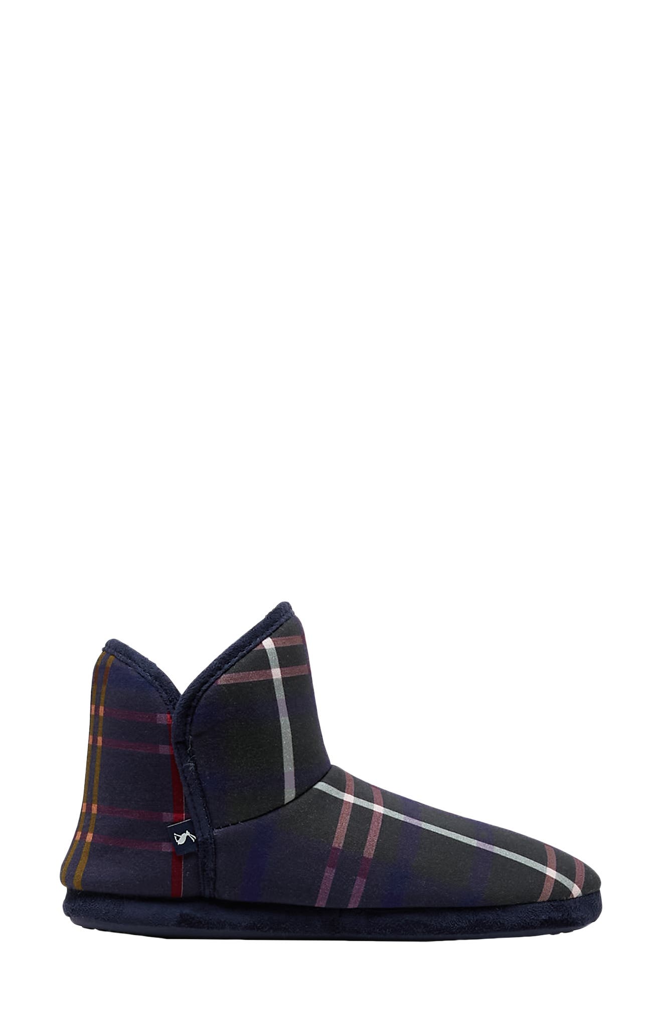 Cabin Faux Fur Lined Bootie Slipper, Alternate, color, NAVY MULTI CHECK