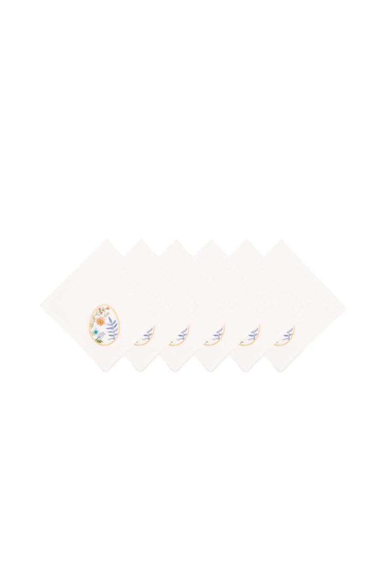 Floral Easter Egg Embroidered Hemstitch Set of 6 Cloth Napkins, Main, color, Blue