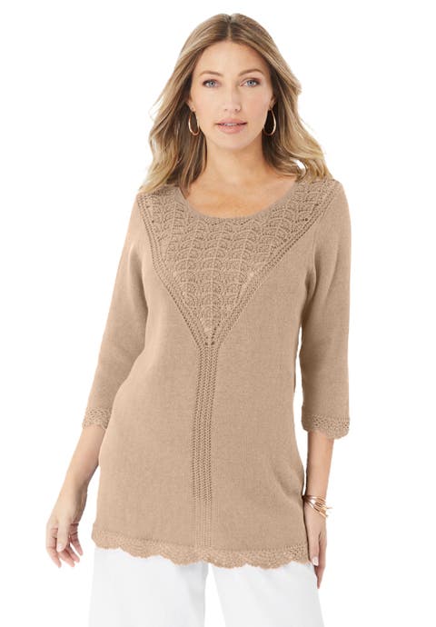 Lace Knit Pullover Sweater (Plus)