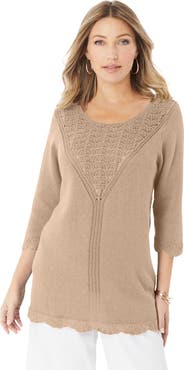 Roaman's Lace Knit Pullover Sweater