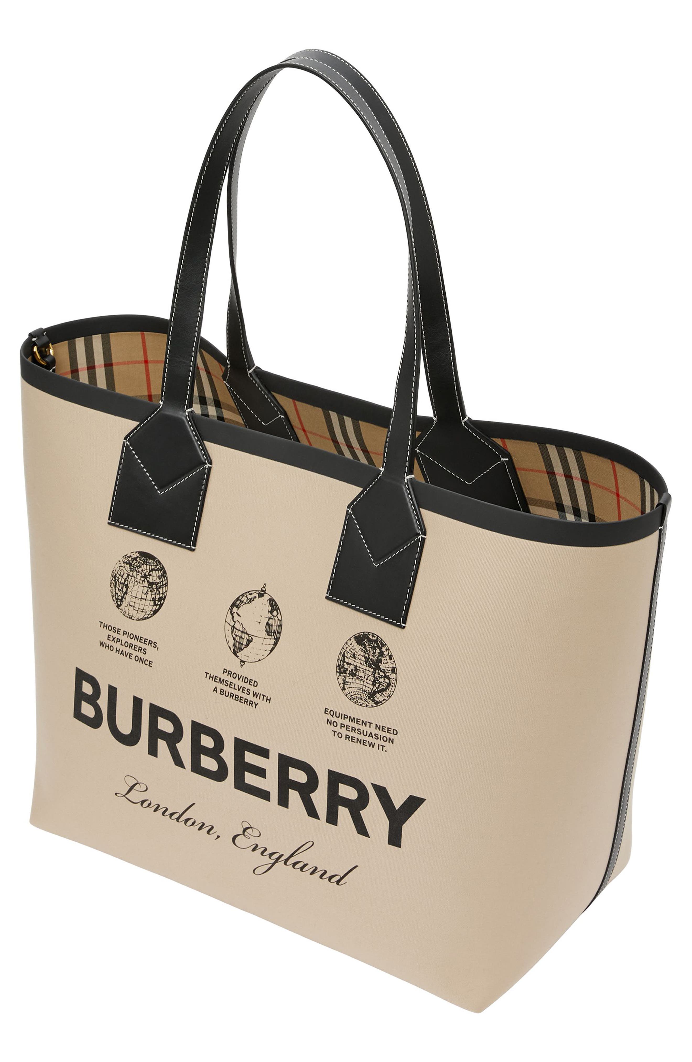 Burberry Large Heritage Canvas Tote, Alternate, color, 