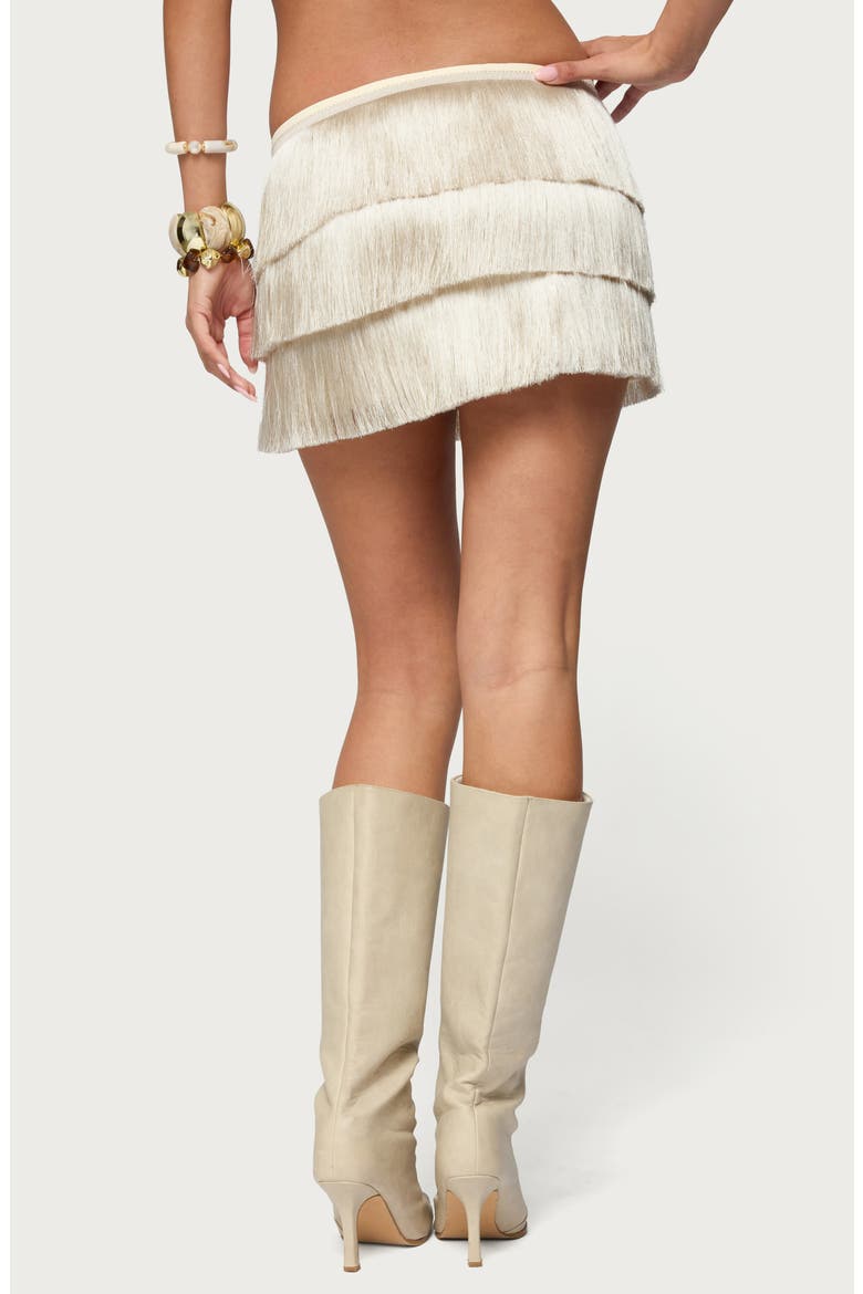 Sarai Tiered Fringe Miniskirt, Alternate, color, CREAM