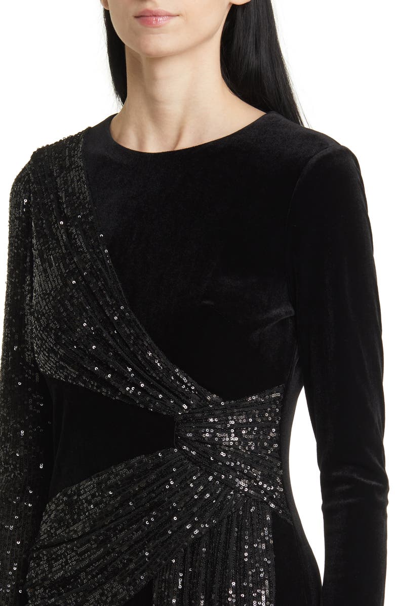 Eliza J Sequin Velvet Long Sleeve Gown, Alternate, color, 
