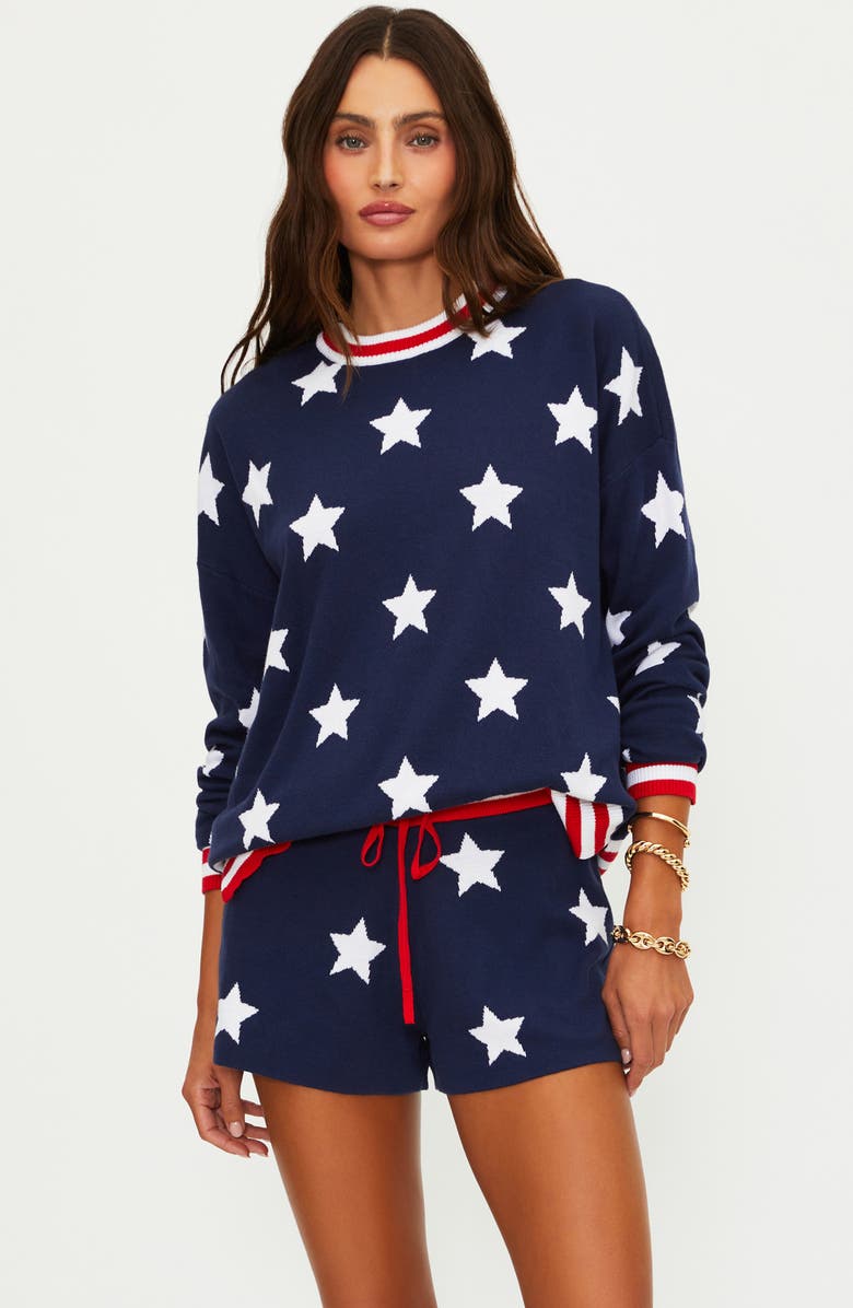 Beach Riot Balboa Star Knit Cover-Up Shorts, Alternate, color, Twilight Stars