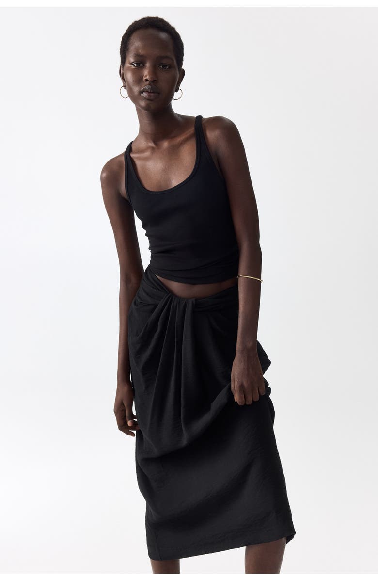 H&M Twist-detail Skirt, Alternate, color, Black