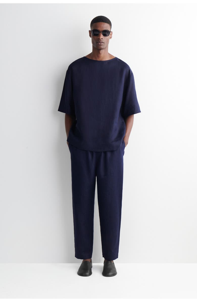 COS Boat-neck Linen T-shirt, Alternate, color, Navy