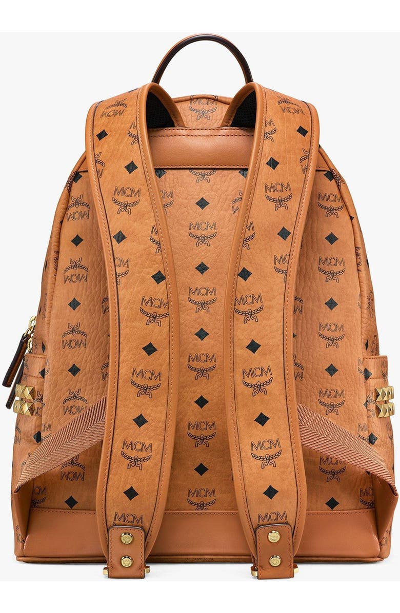MCM Stark Side Studs Backpack in Visetos, Alternate, color, Cognac