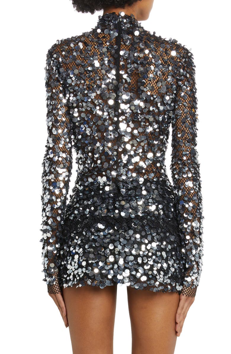 TOM FORD Sequin Embellished Mesh Mock Neck Top, Alternate, color, Silver/ Gun Metal