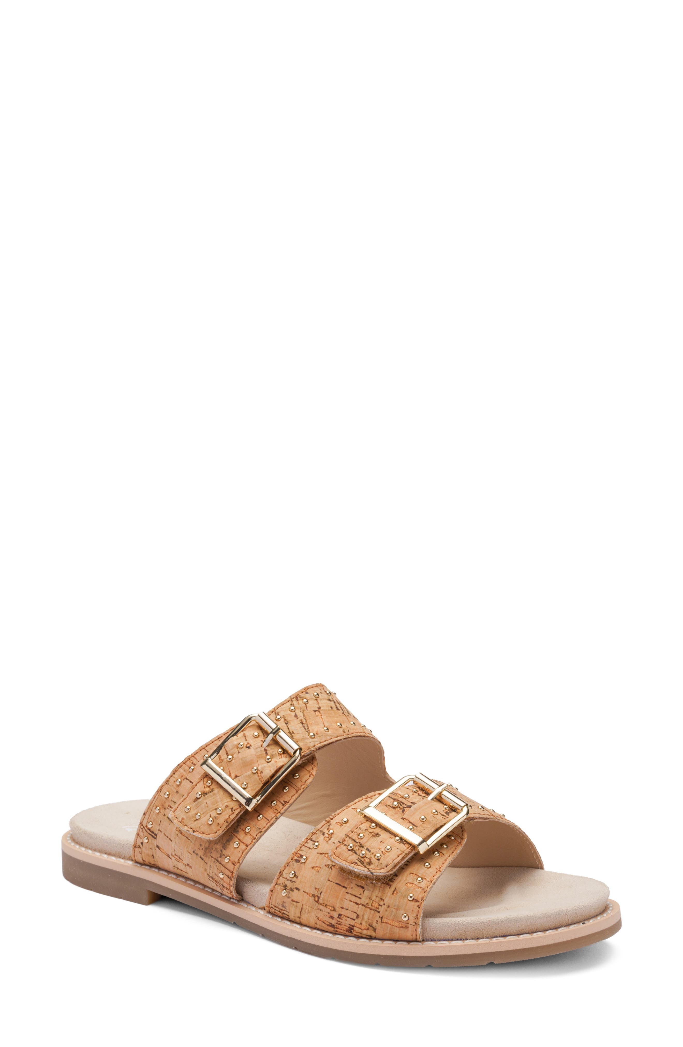 ara Elm Studded Buckle Strap Slide Sandal, Main, color, Natural
