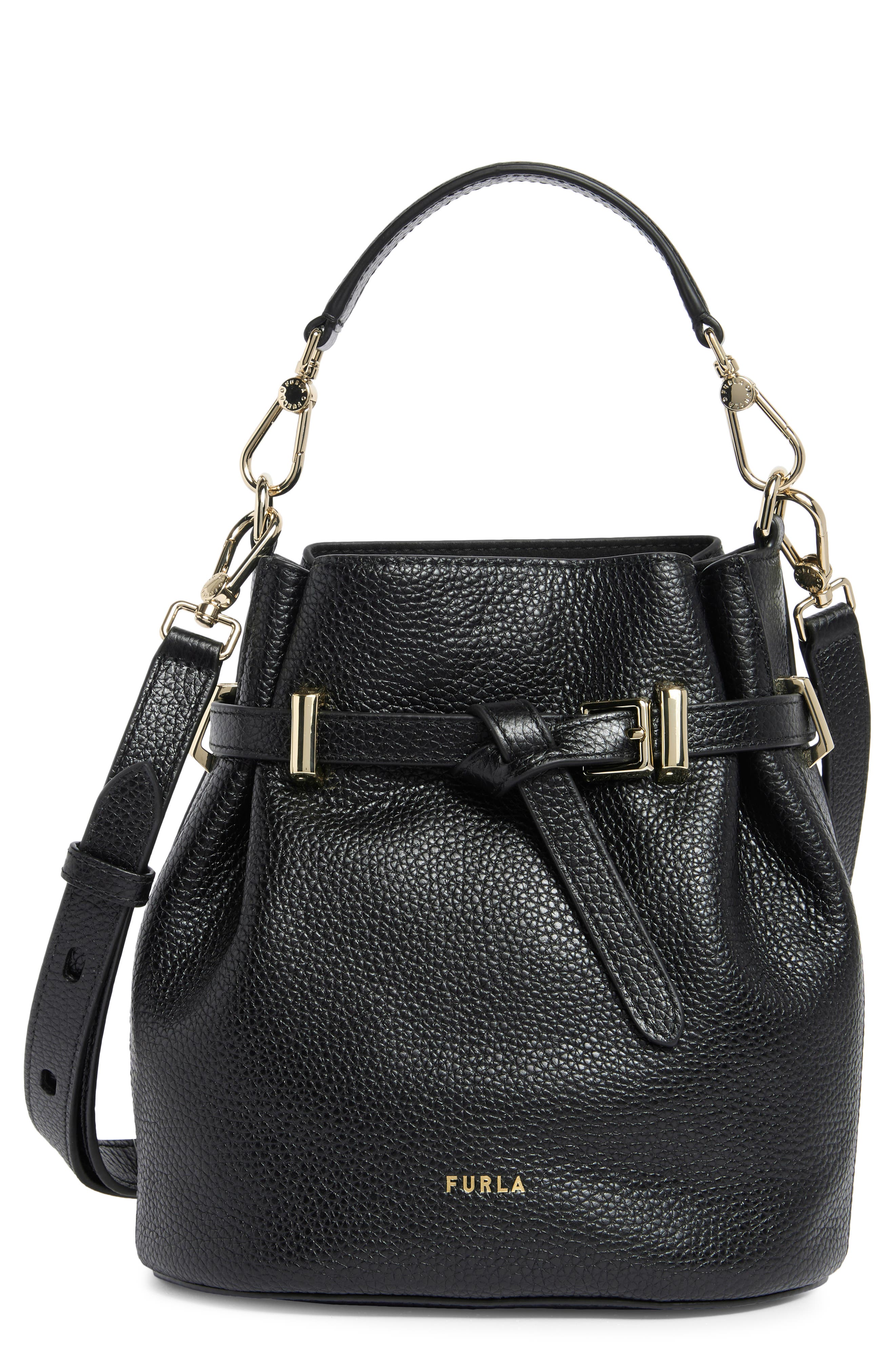 Furla Aura Mini Drawstring Leather Bucket Bag