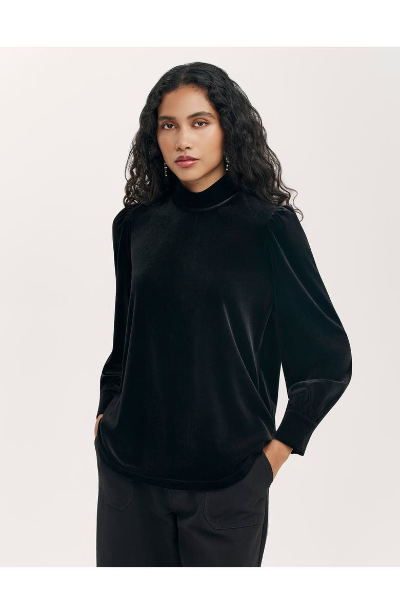 Finery London Clementine Velvet High Neck Top, Main, color, Black