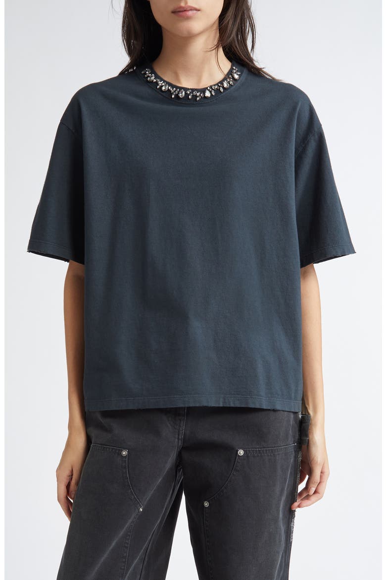 Crystal Embellished Cotton T-Shirt, Main, color, WASHED BLACK