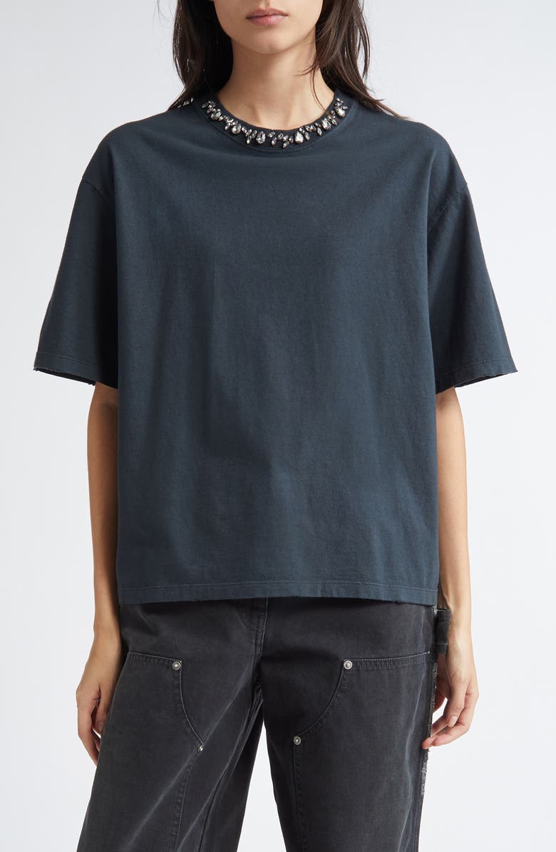 Golden Goose Crystal Embellished Cotton T-Shirt, Main, color, Washed Black