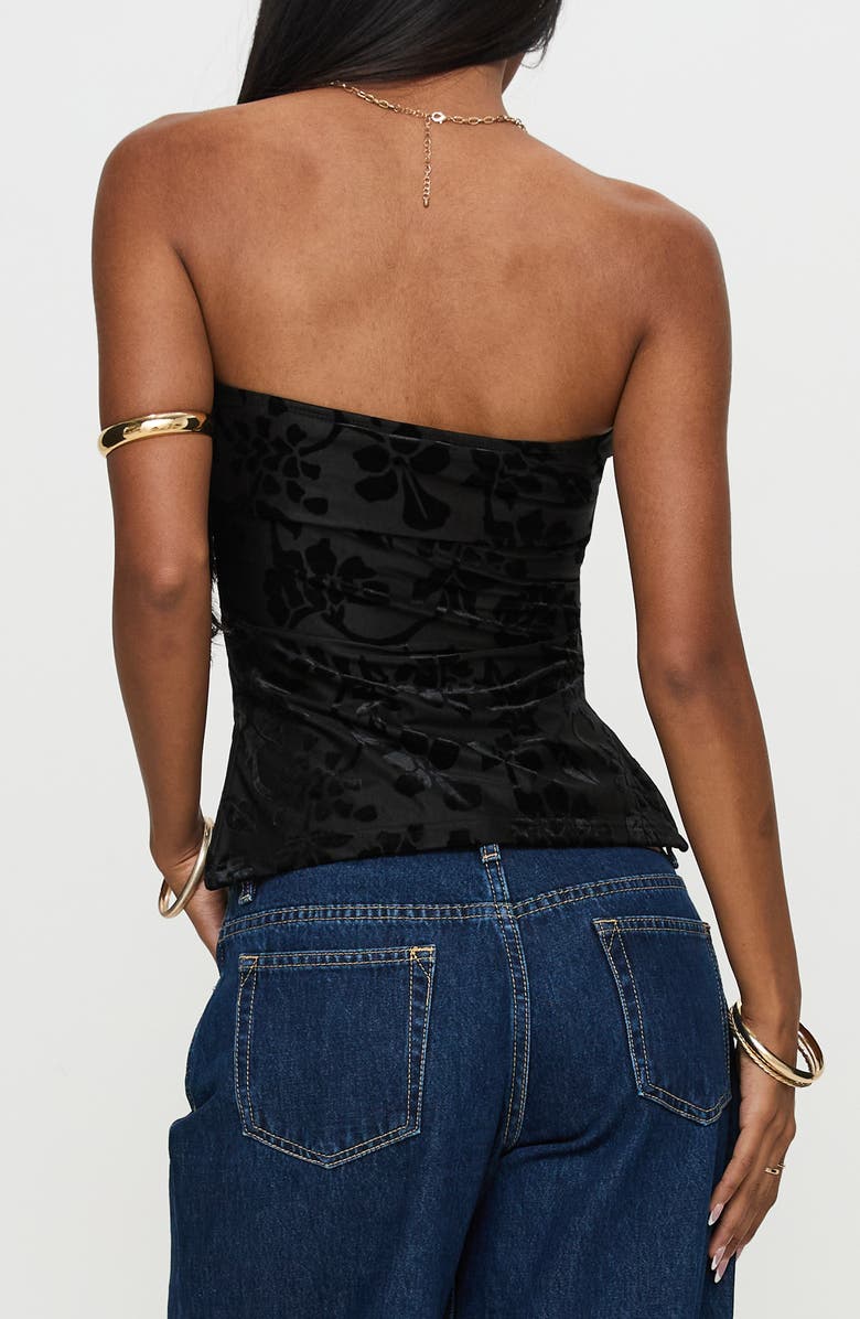 Princess Polly Attlee Velvet Floral Strapless Top, Alternate, color, Black Floral