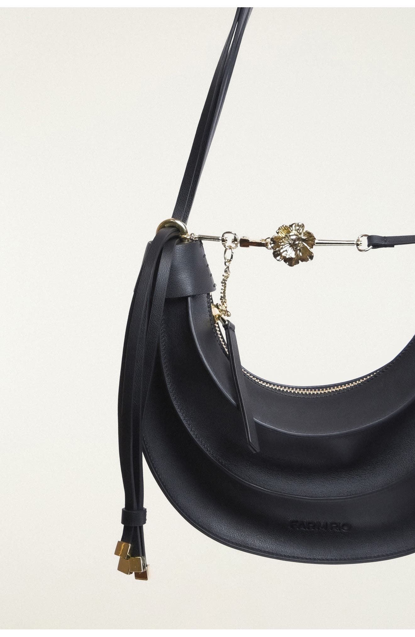 Small Leather Banana Crossbody Bag, Alternate, color, BLACK