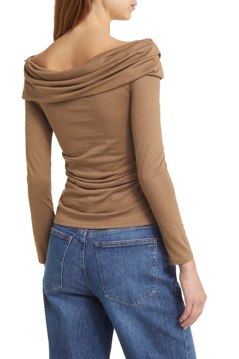 Abana Drape Off the Shoulder Long Sleeve Pima Cotton Blend Top, Alternate, color, TEDDY