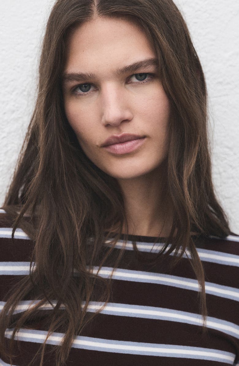 MANGO Stripe Jersey Top, Alternate, color, Chocolate