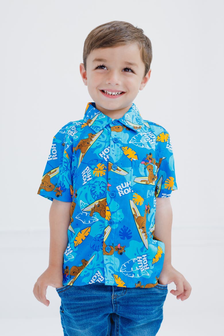 Hawaiian Button Down Shirt, Alternate, color, Scooby Blue
