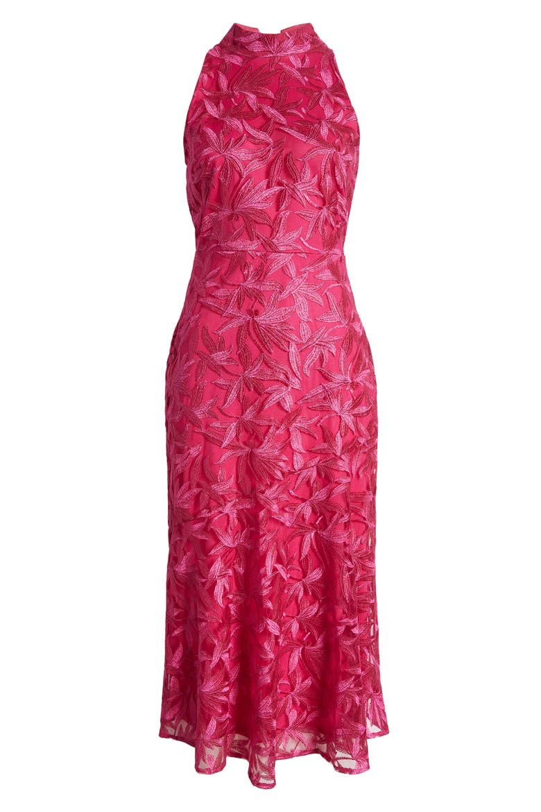 Embroidered Mock Neck Midi Dress, Alternate, color, DARK PINK