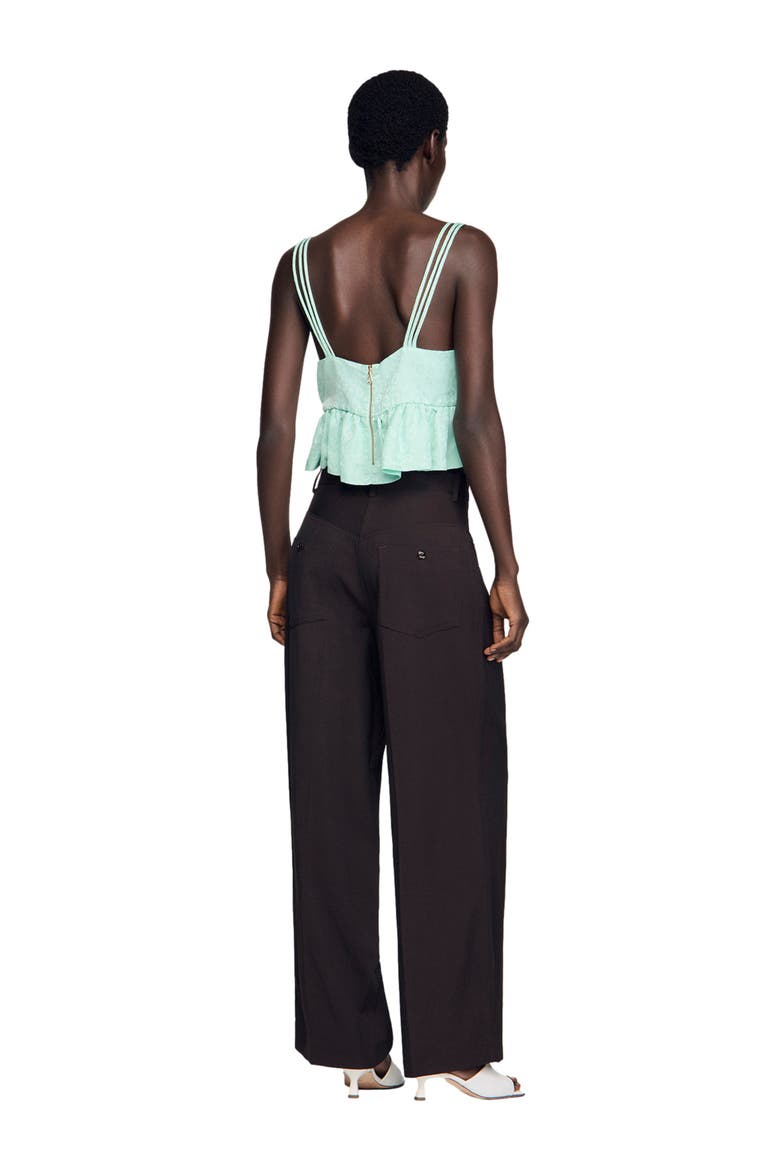Floral jacquard ruffled crop top, Alternate, color, Light green