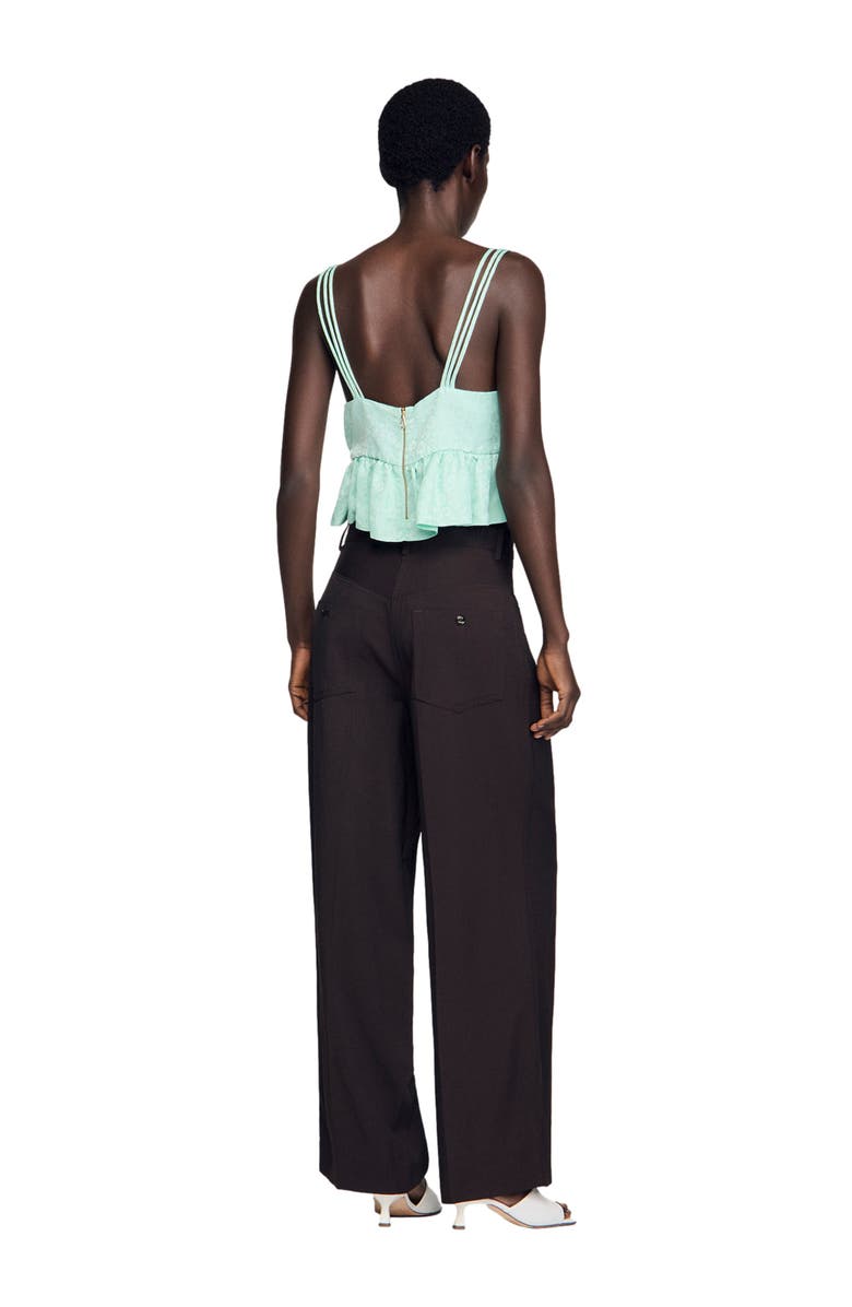 SANDRO Floral jacquard ruffled crop top, Alternate, color, Light Green