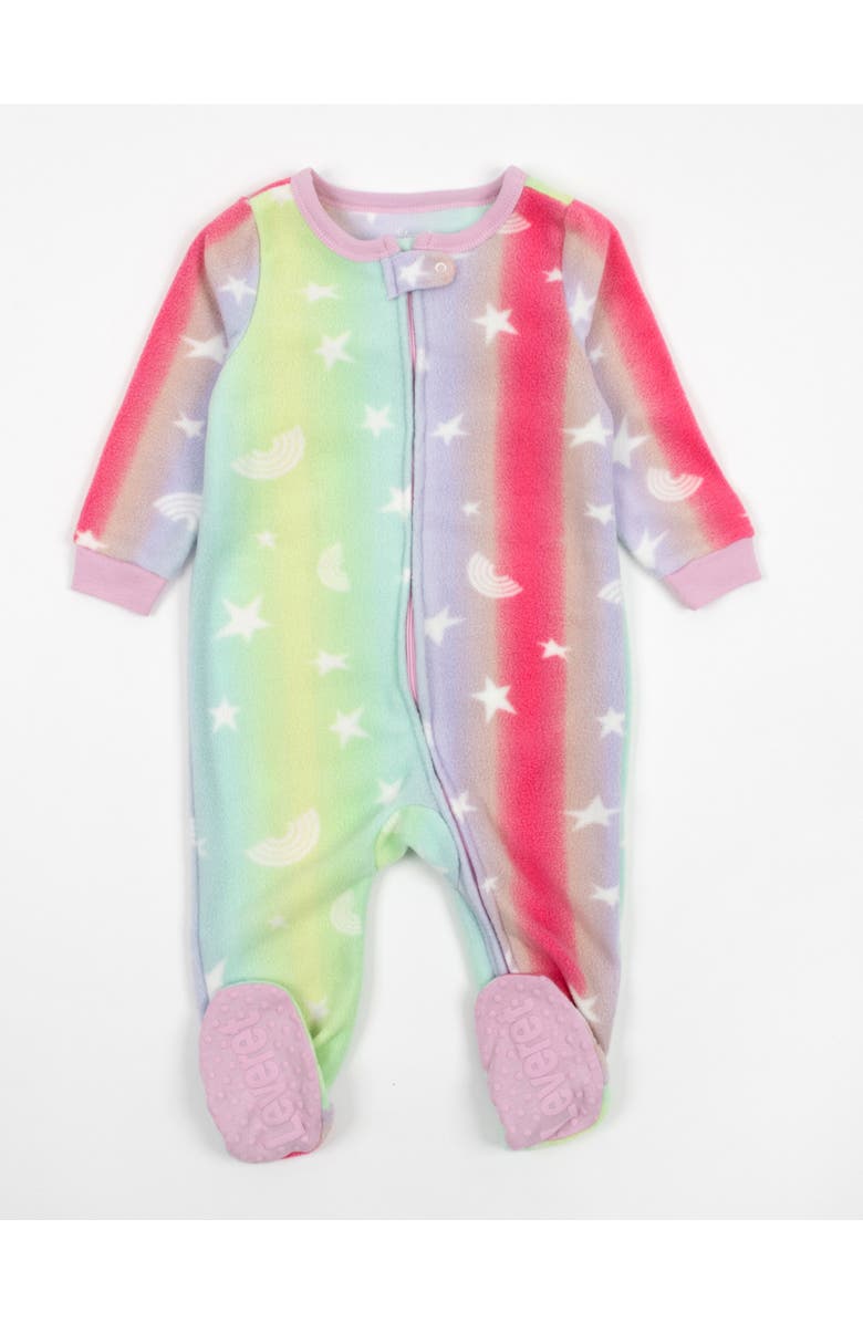 Leveret Fleece Footed Pajamas Holiday Print, Main, color, Stars Tie Dye