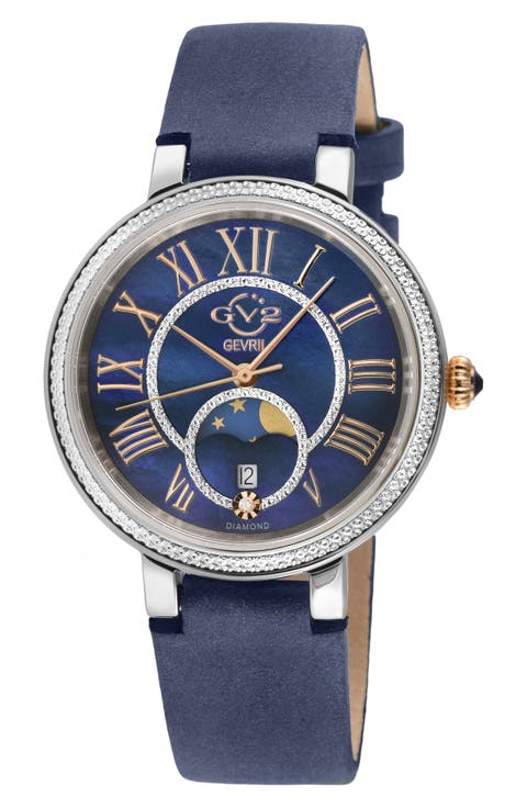 Genoa Diamond Embellished Leather Strap Watch, 37mm