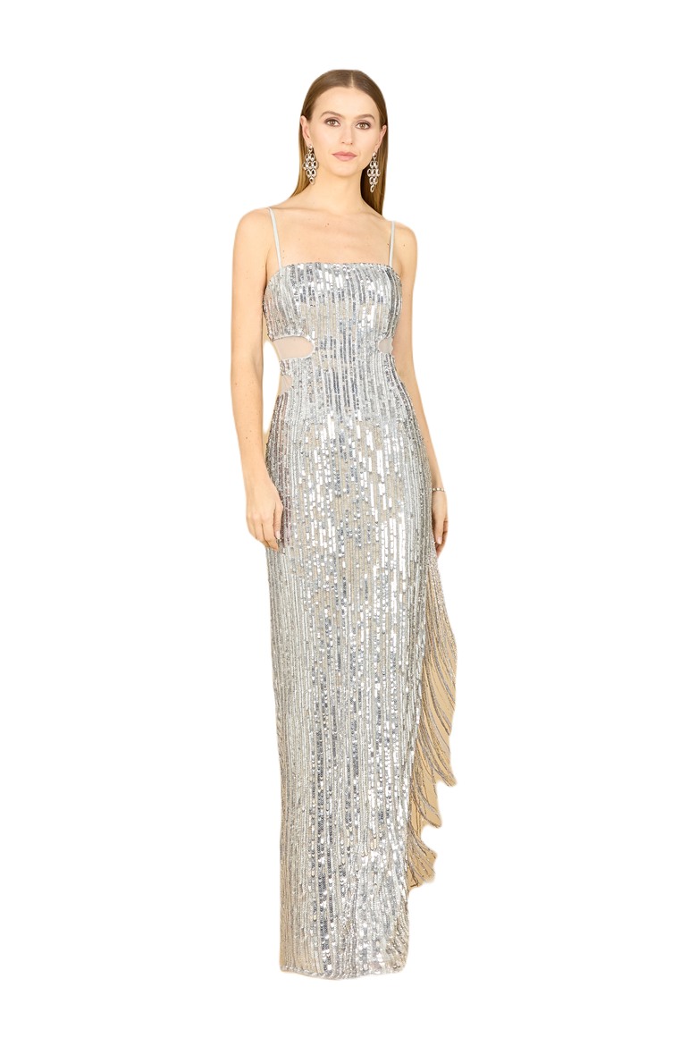 Baby Jane Fringe Dress, Main, color, Silver