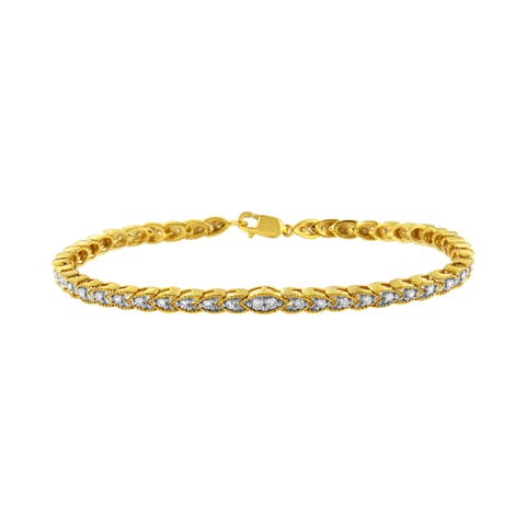 10K Yellow Gold Plated Silver 1 cttw Prong-Set Diamond Pear Shape Link Bracelet