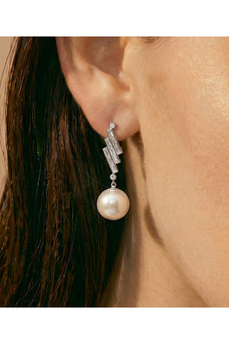 South Sea Pearl & Diamond Bowie Earrings, Alternate, color, White Gold