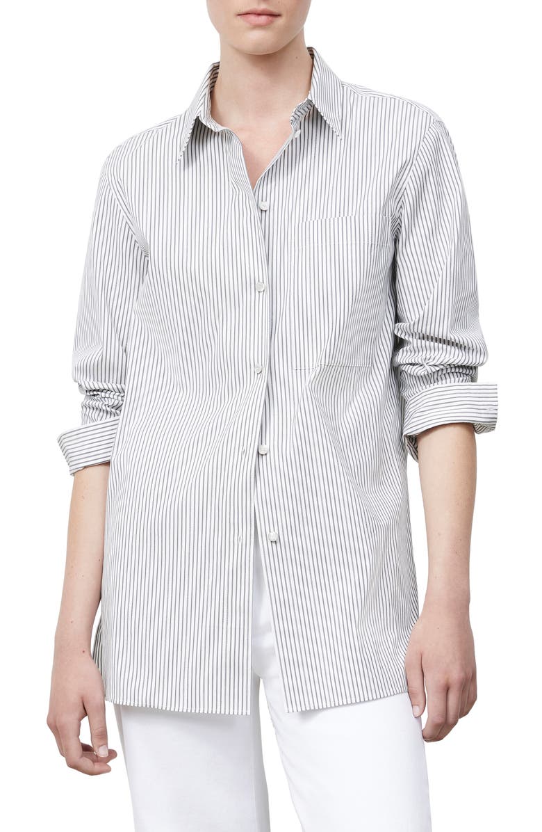 Lafayette 148 New York Greyson Metallic Stripe KindCotton Blend Shirt, Main, color,