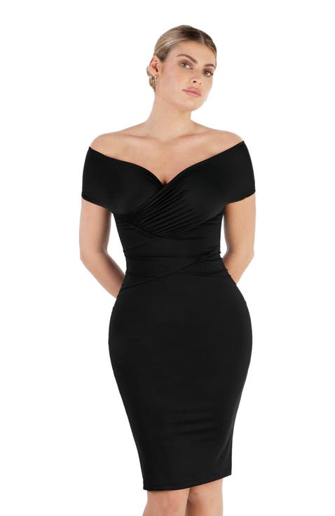 Shapewear Ruched Off-Shoulder Sculpting Midi Dress