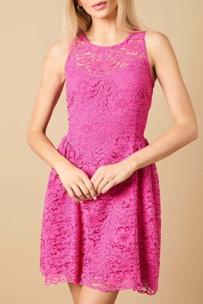 High Neck Lace Detailed Mini Dress, Alternate, color, Pink