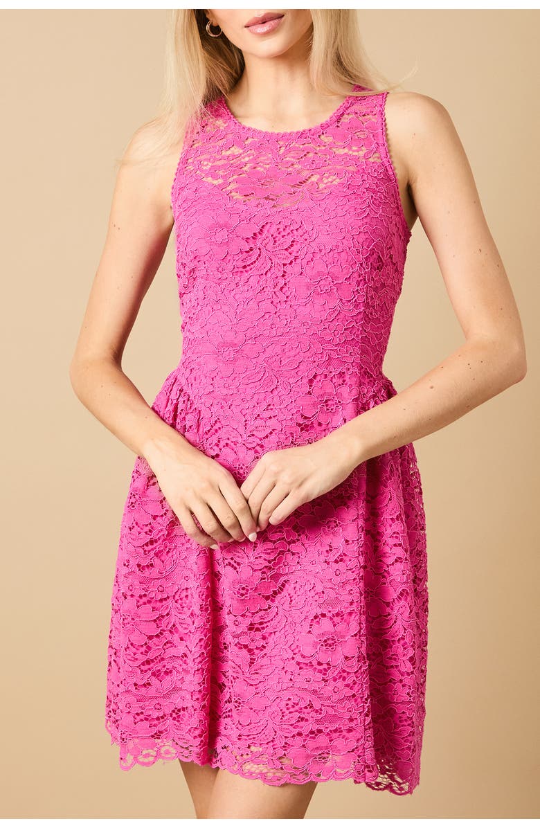 Oasis High Neck Lace Detailed Mini Dress, Alternate, color, Pink