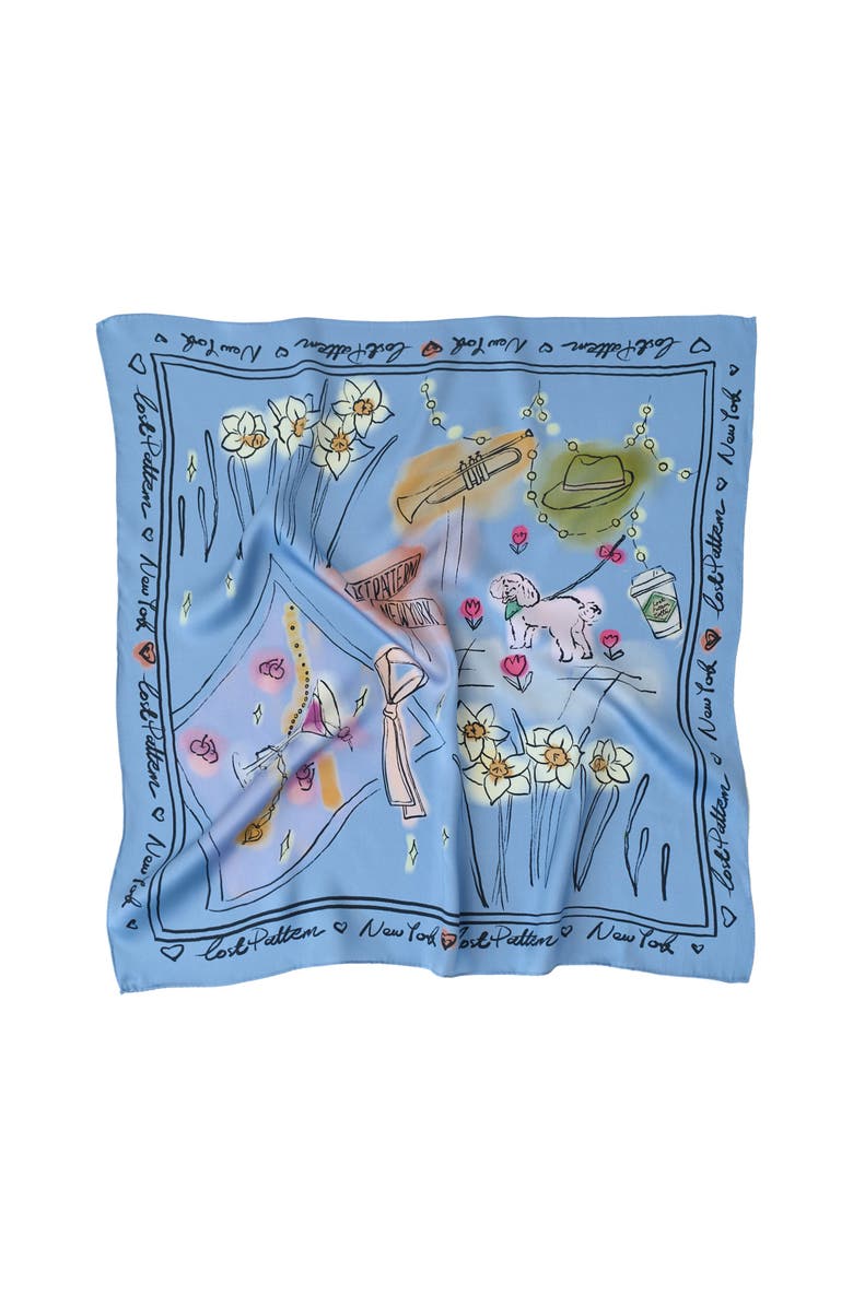 Lost Pattern Nyc In Sketches Silk Bandana, Main, color, Blue