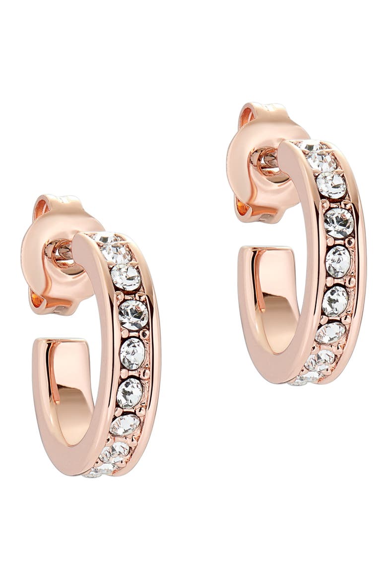 Seenita Nano Huggie Hoop Earrings, Main, color, ROSE GOLD TONE CLEAR CRYSTAL