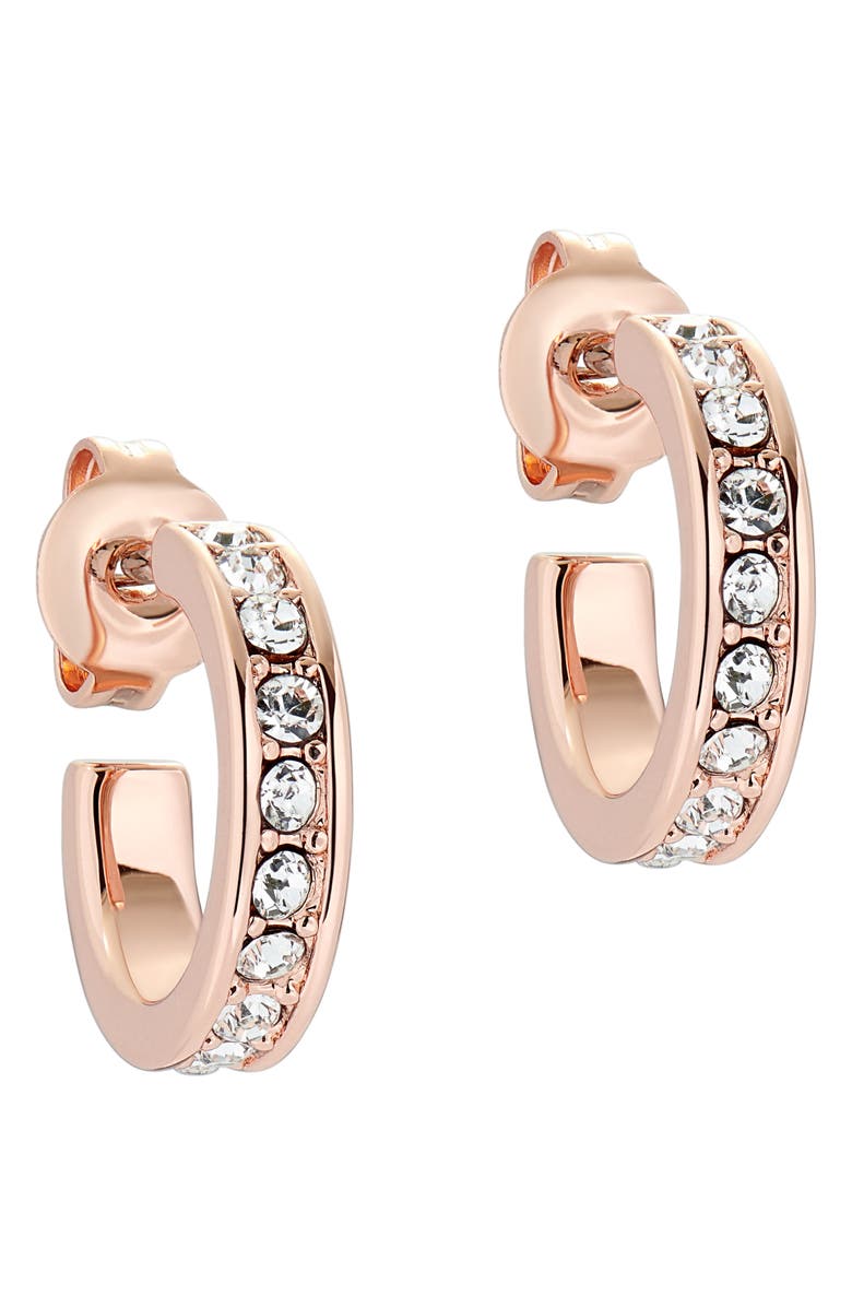 Ted Baker London Seenita Nano Huggie Hoop Earrings, Main, color, Rose Gold Tone Clear Crystal