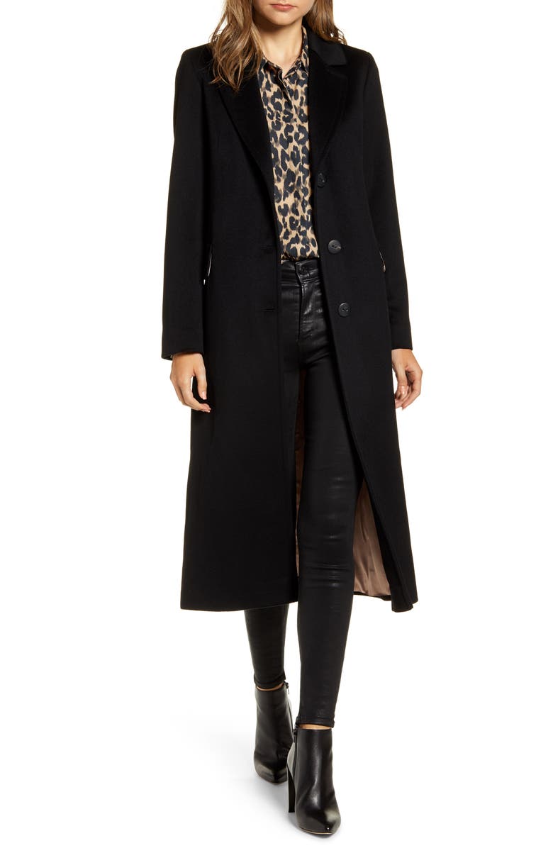 Fleurette Notch Collar Wool Maxi Coat, Main, color,