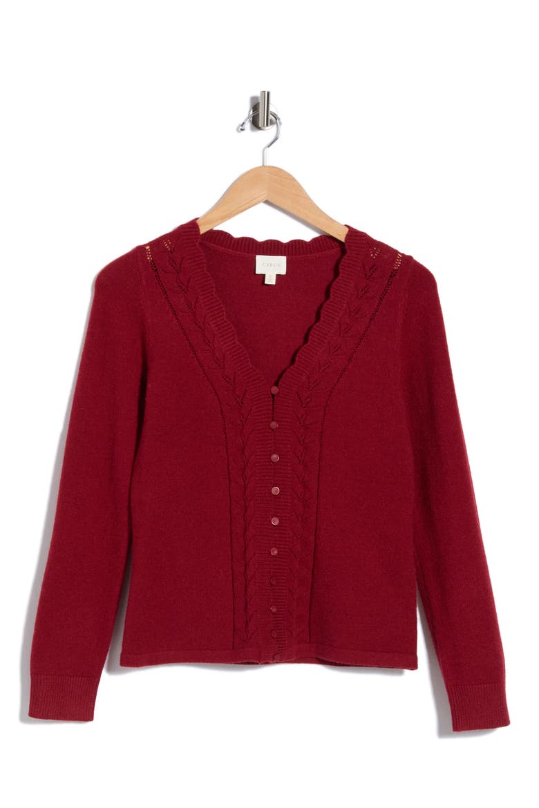 Drop V-Neck Cardigan, Alternate, color, RED CURRANT