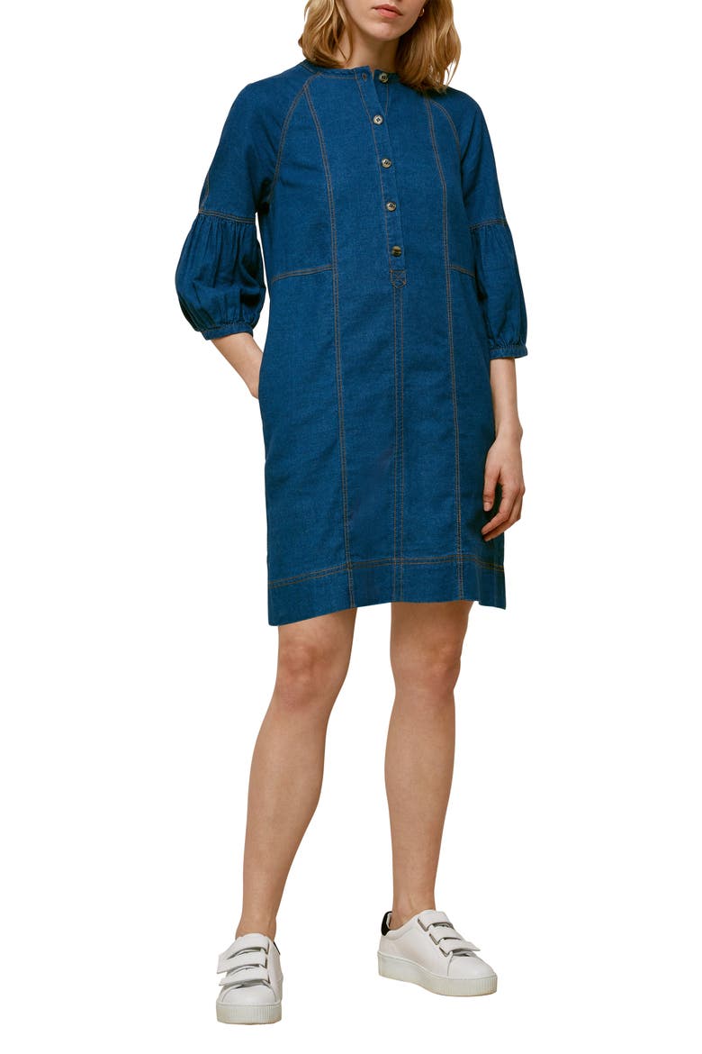 Alria Balloon Sleeve Denim Shift Dress, Main, color, DENIM