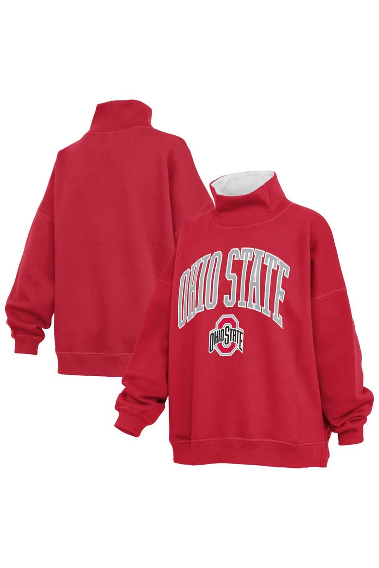 Women's Pressbox  Scarlet Ohio State Buckeyes Oversized Mock Neck Sweatshirt, Main, color, Scarlet