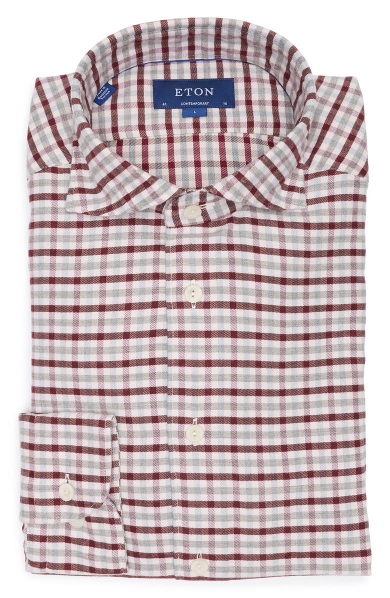 Eton Contemporary Fit Plaid Flannel Dress Shirt, Alternate, color, 